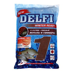 Прикормка зимняя увлажненная DELFI ICE Ready, универсальная, креветка, красная + блёстки, 500 г 10236384