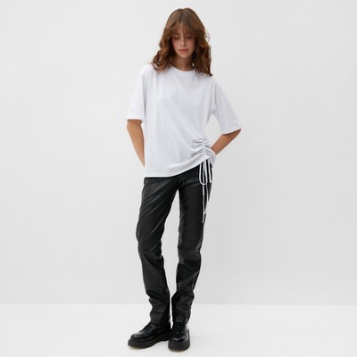 Футболка с кулиской женская MINAKU REGULAR FIT, белая, размер 48