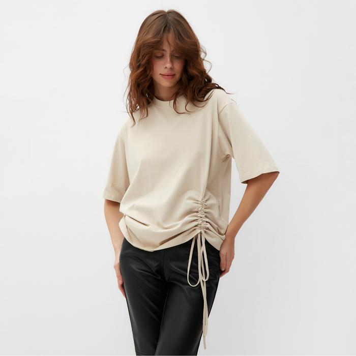 Футболка женская с кулиской MINAKU REGULAR FIT: бежевая, р-р 50 - Фото 1