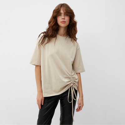 Футболка женская с кулиской MINAKU REGULAR FIT, бежевая, размер 50