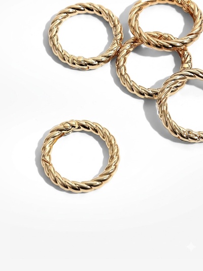 Кольцо-карабин, плетёное, d=20/28, толщина - 4 мм, 5 шт., цвет золотой