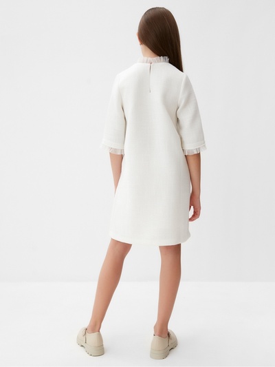 Платье нарядное для девочки MINAKU: PartyDress, с воротником, белое, рост 134-140 см