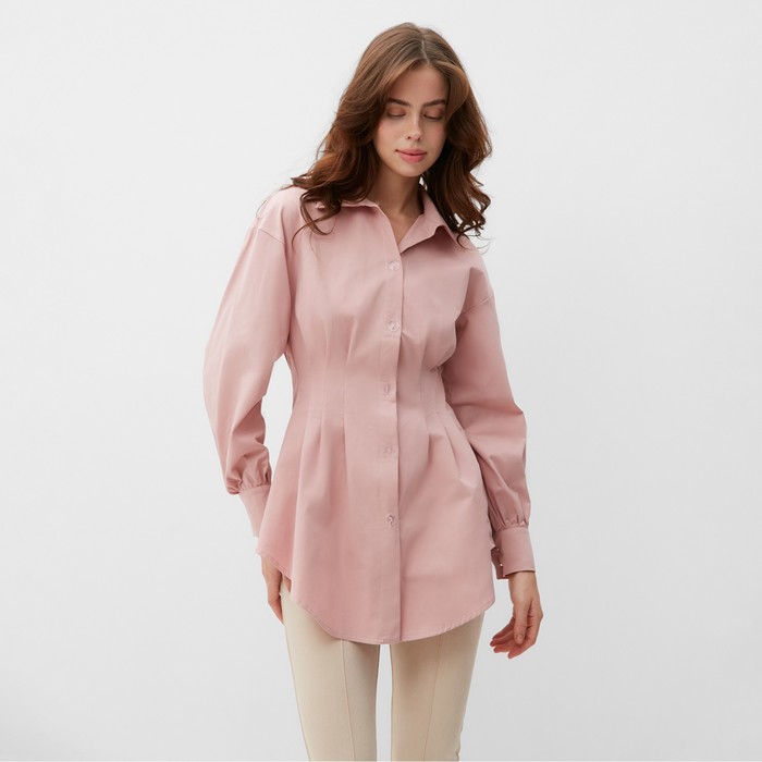 Рубашка женская удлиненная MINAKU: Casual Collection цвет розовый, р-р 46