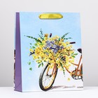 Пакет подарочный "Цветочный велосипед", 26 х 32 х 12 см - фото 301075551