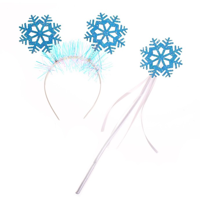Карнавальный набор «Снежинка», ободок, жезл, цвет голубой - Фото 1