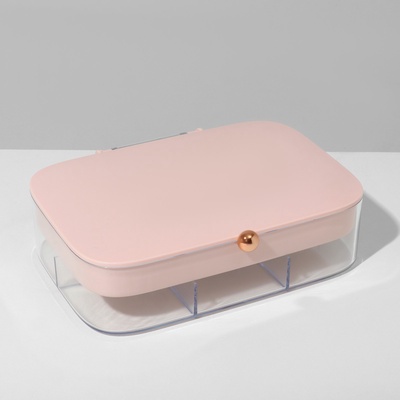 Шкатулка 2 яруса, 30 ячеек, 18×14×5 см, пластик, розовая