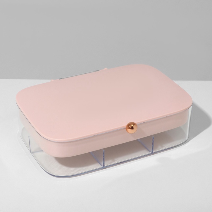 Шкатулка 2 яруса, 30 ячеек, 18×14×5 см, пластик, розовая - Фото 1