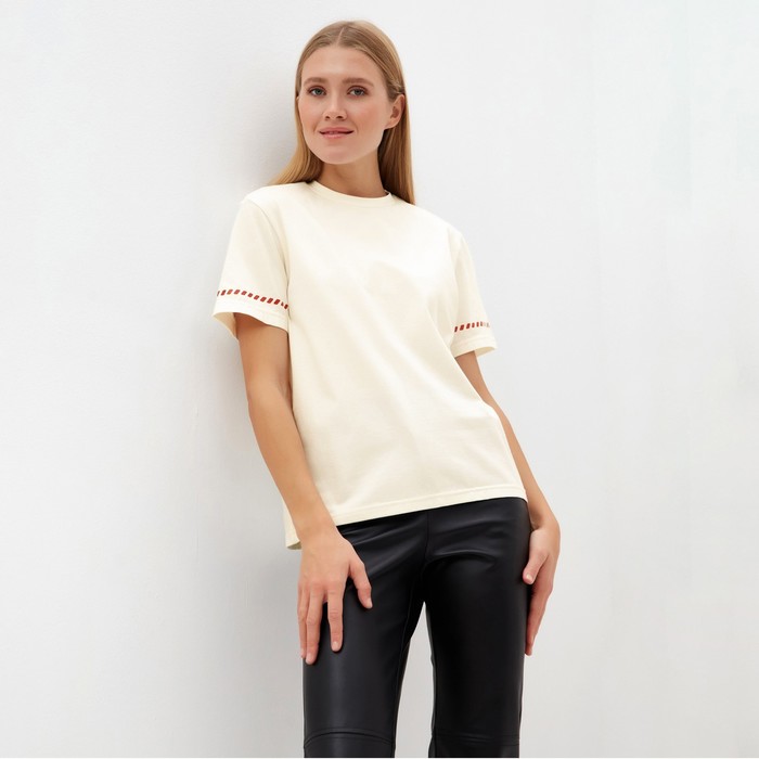Футболка женская с красным кантом Basic line, молочный, р-р 48 - Фото 1