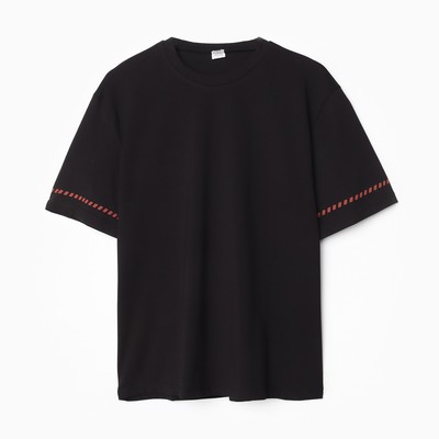 Футболка женская с красным кантом MINAKU Basic line, чёрная, размер 50