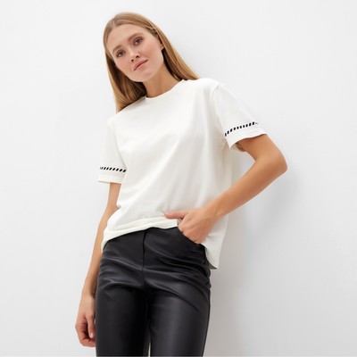 Футболка с черным кантом женская Basic line, молочная, размер 48