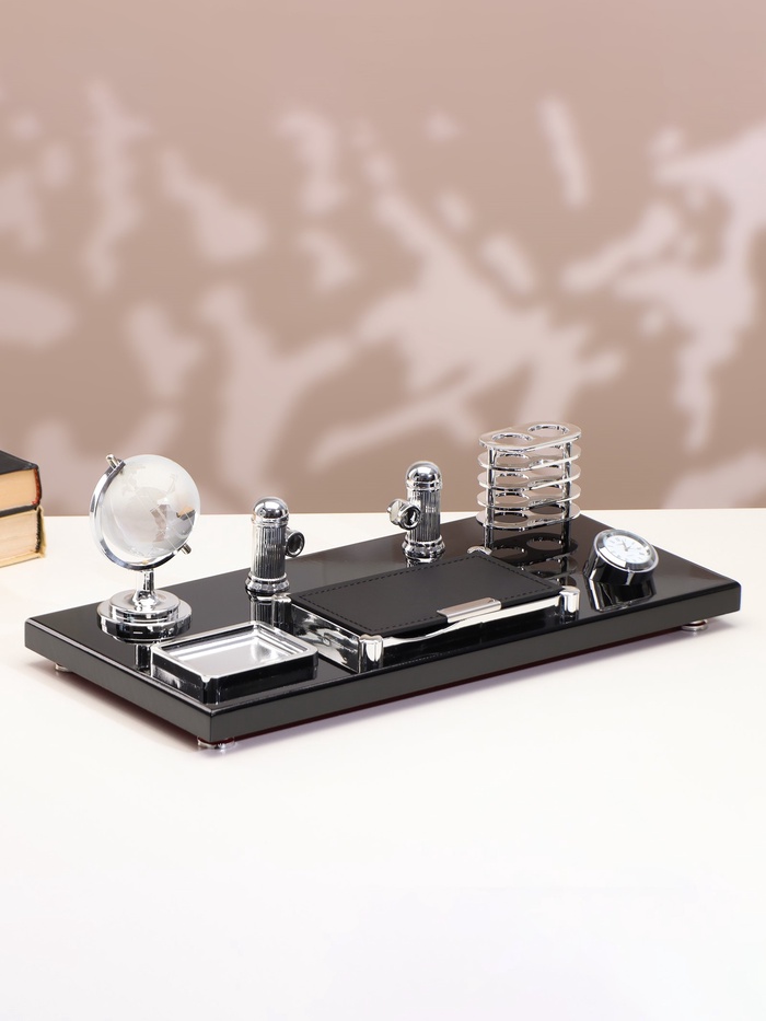 Набор настольный канцелярский, 6 в 1, с часами - Фото 1