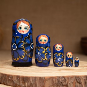 Матрёшка 5-ти кукольная "Александра", синее платье, 11 см, микс