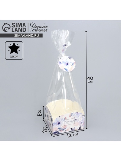 Пакет подарочный с коробкой, упаковка, «Цветы», 12×12×40 см