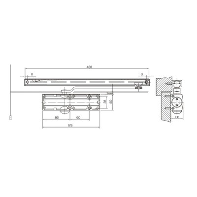 Доводчик дверной БУЛАТ PROFI ДД 802/3 AH-B, скользящая тяга, 40-80 кг, морозостойкий, черный