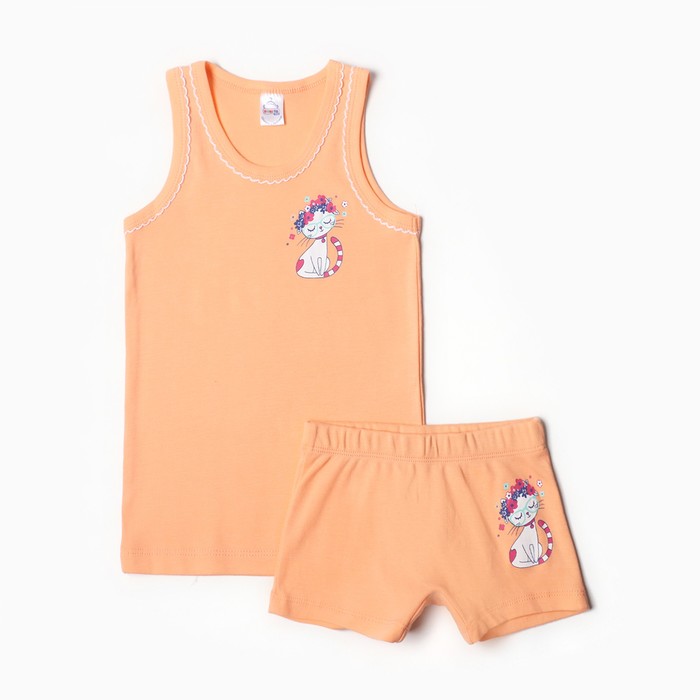 Комплект для девочки (майка, трусы), цвет персиковый, рост 128 см - Фото 1