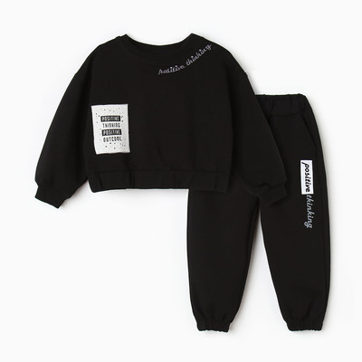 Комплект для девочки (свитшот, брюки), чёрный, рост 122 см