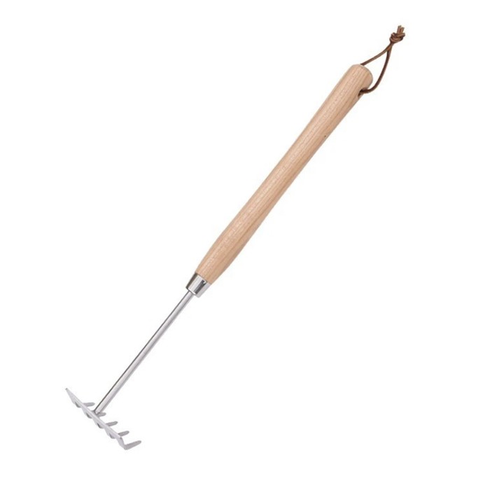 Грабли, 5 прямых зубцов, длина 45 см, удлинённая деревянная ручка