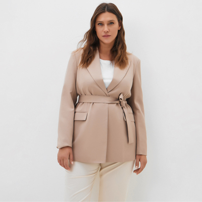 Пиджак женский с поясом MIST plus-size, размер 58, бежевый