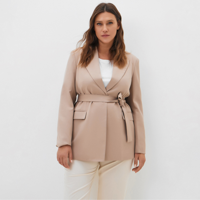 Пиджак женский с поясом MIST plus-size, размер 54, бежевый - Фото 1