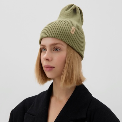 Шапка с отворотом женская MINAKU, размер 52-56, цвет хаки