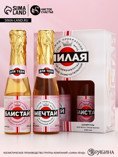 Подарочный набор «Мечтай!», гель для душа и шампунь для волос шампанское, 2×250 мл, Чистое счастье