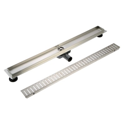 Трап ZEIN engr, c флaнцeм свободного вращ 360°, 7×80 см, d=40/50 мм, нерж сталь, сатин