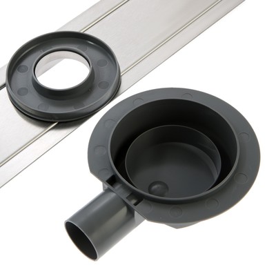 Трап ZEIN engr, c флaнцeм свободного вращ 360°, 7×80 см, d=40/50 мм, нерж сталь, сатин