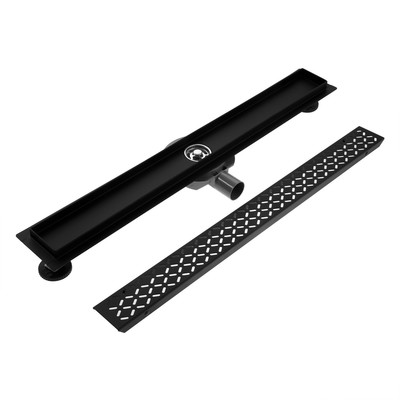 Трап ZEIN engr, c флaнцeм свободного вращ 360°, 7×80 см, d=40/50 мм, нерж сталь, черный