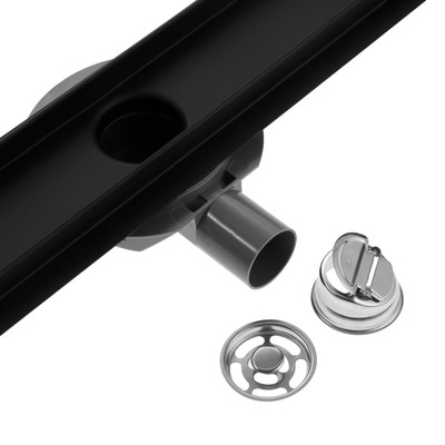 Трап ZEIN, c флaнцeм свободного вращения 360°, 7×90 см, d=40/50 мм, нерж. сталь, черный