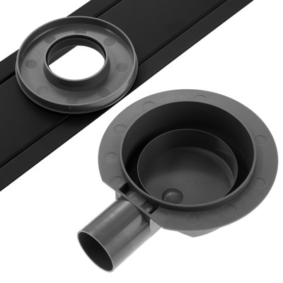 Трап ZEIN, c флaнцeм свободного вращения 360°, 7×90 см, d=40/50 мм, нерж. сталь, черный