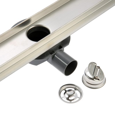 Трап ZEIN, c фланцем свободного вращения 360°, 7×120 см, d=40/50 мм, нерж. сталь, сатин