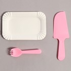 Набор одноразовой посуды, 6 шт, цвет розовый - фото 290807454