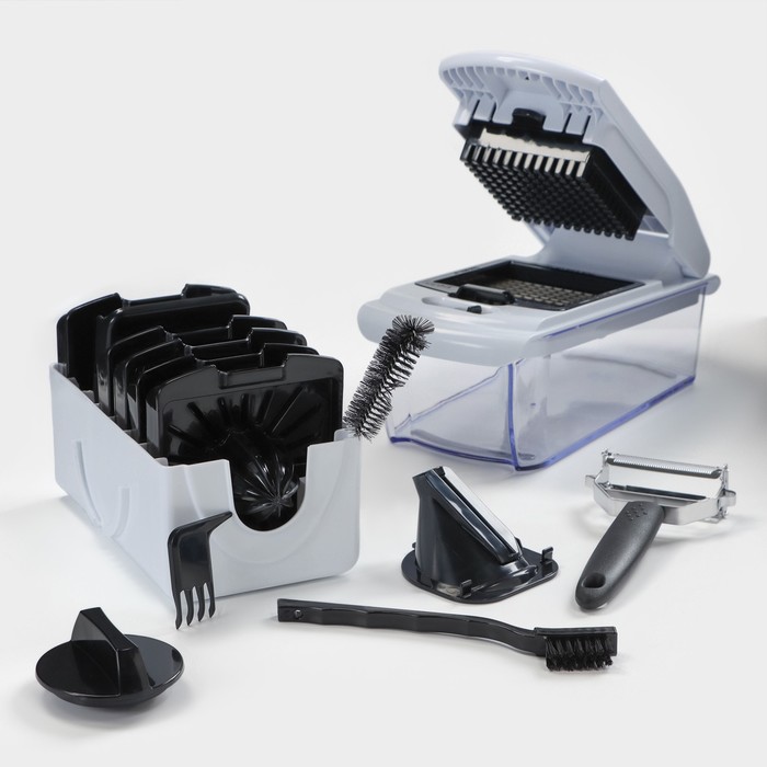 УЦЕНКА Овощерезка универсальная Magistro Vegan pro, 7 насадок и овощечистка, цвет чёрно-белый - Фото 1