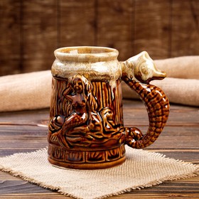 

Пивная кружка "Море", ручка конёк, коричневая, пена, 0.8 л, микс
