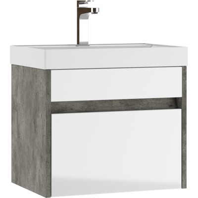 Тумба подвесная «Домино» Karlo, под раковину Classica 50, с 1 ящиком, 490×340×400 мм, цвет бетон/белый