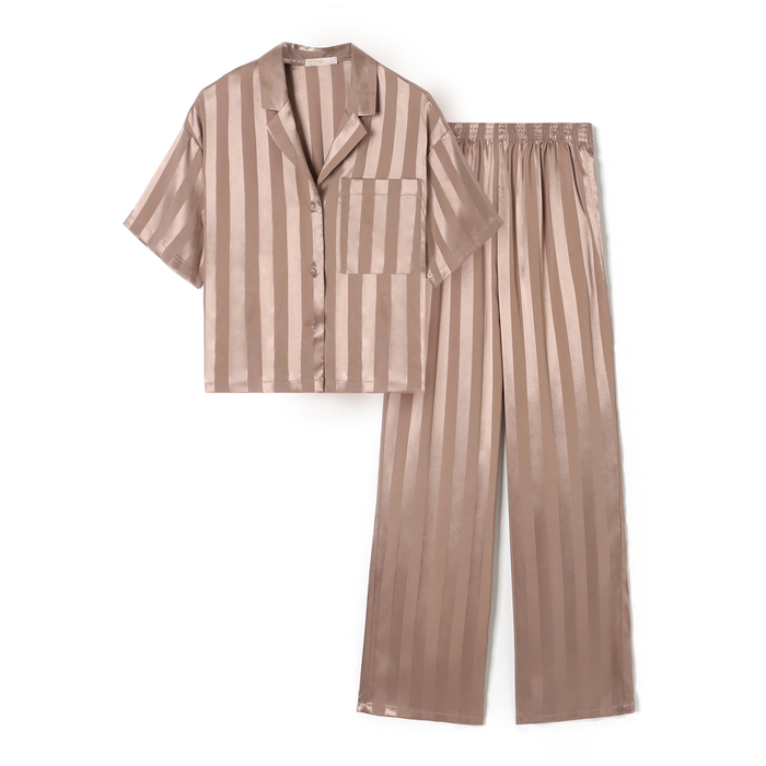 Пижама женская (рубашка, брюки) KAFTAN Silk «Полоса», размер 44-46, пудровая