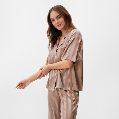 Пижама женская (рубашка, брюки) KAFTAN Silk «Полоса», размер 44-46, пудровая
