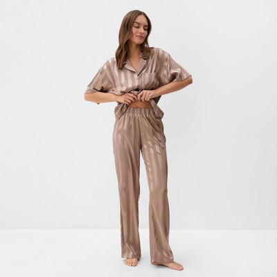 Пижама женская (рубашка, брюки) KAFTAN Silk «Полоса», размер 44-46, пудровая