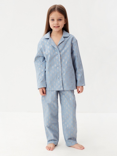 Пижама для девочки из фланели (рубашка, брюки) KAFTAN «Ананасы», голубая, рост 98-104 см