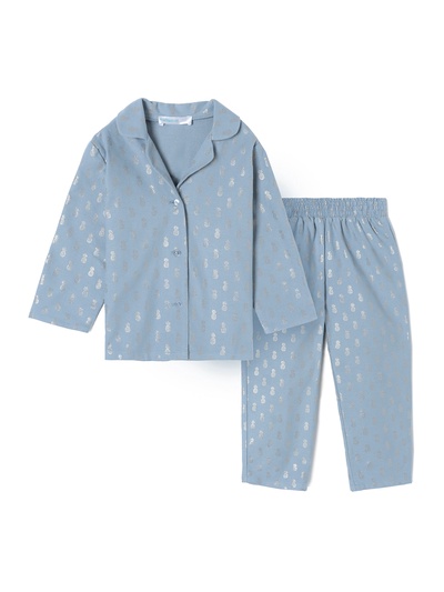 Пижама для девочки из фланели (рубашка, брюки) KAFTAN «Ананасы», голубая, рост 122-128 см