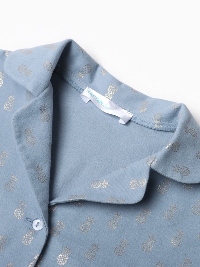 Пижама для девочки из фланели (рубашка, брюки) KAFTAN «Ананасы», голубая, рост 122-128 см