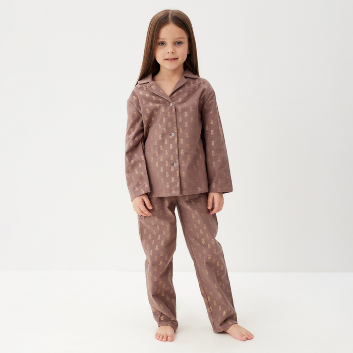 Пижама детская из фланели (рубашка, брюки) KAFTAN "Ананасы", рост 110-116, кофейный - Фото 1