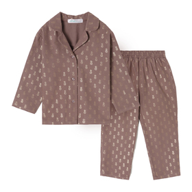 Пижама детская из фланели (рубашка, брюки) KAFTAN "Ананасы", размер 134-140, кофейный