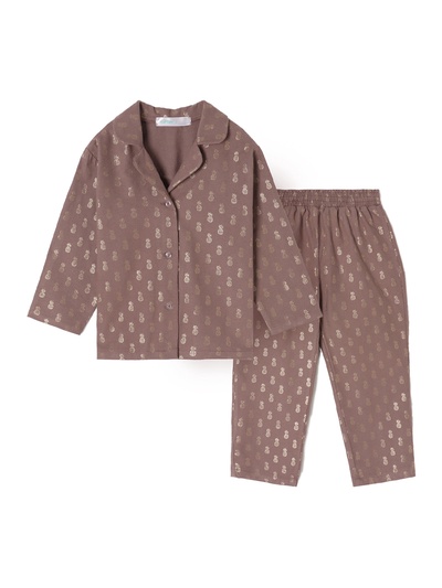 Пижама для девочки из фланели (рубашка, брюки) KAFTAN «Ананасы», кофейная, рост 134-140 см