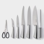 Набор ножей кухонных на подставке Доляна Ardone, 7 предметов: 5 ножей, мусат и ножницы, хромированный - Фото 4