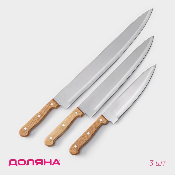 Набор кухонных ножей Доляна «Поварская тройка», 3 предмета: лезвие 19 см, 22 см, 23 см