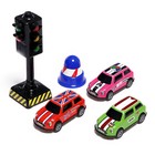 Набор металлических машин «Гоночные», 3 штуки, светофор и конус в комплекте, цвет МИКС, в пакете - фото 24482903