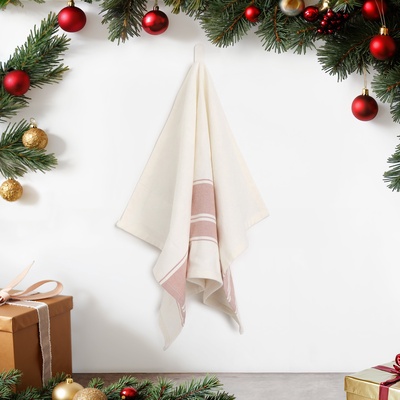 Полотенце новогоднее «Этель» «Полосы», цвет розовый, 38×63 см, 100% хл