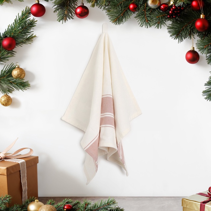 Полотенце новогоднее «Этель» «Полосы», цвет розовый, 38×63 см, 100% хл - Фото 1