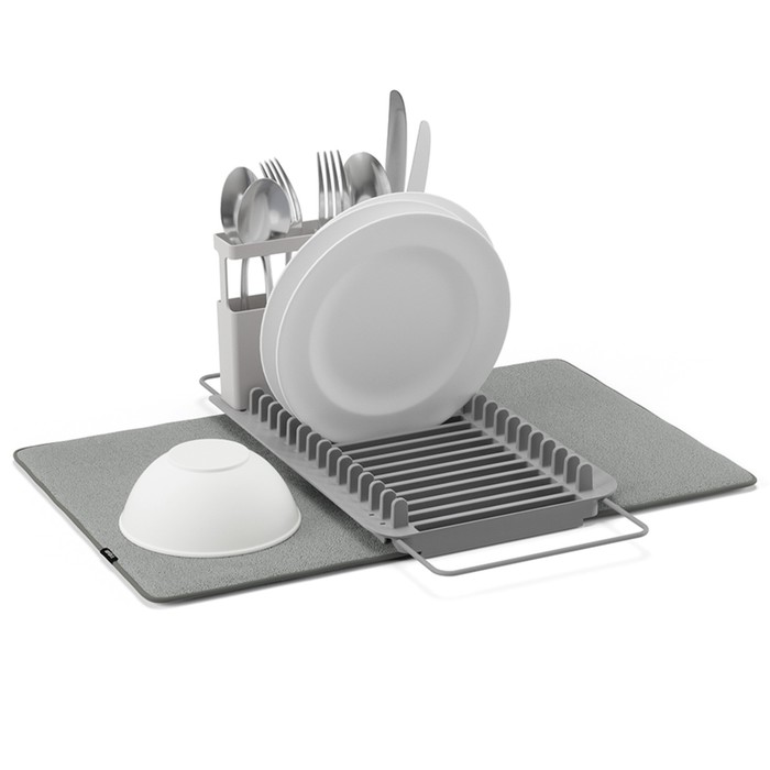 Коврик для сушки посуды с полкой для раковины Umbra Udry 51х17х57 см, цвет тёмно-серый - фото 1885902248